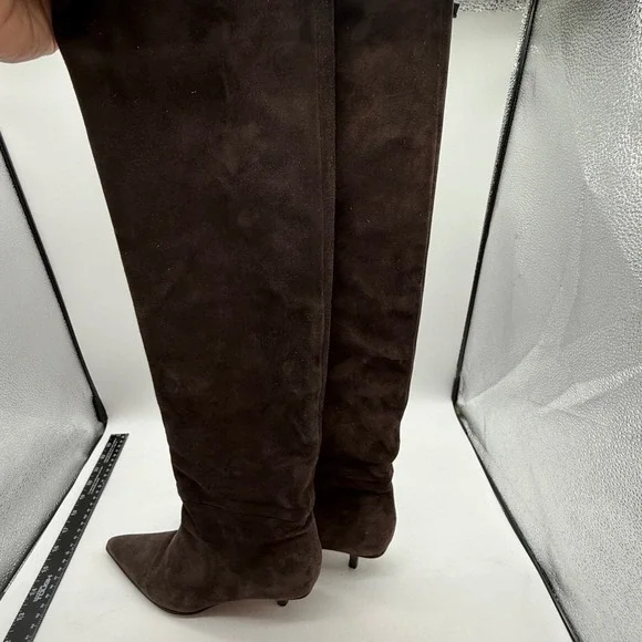 GUCCI Suede Knee High Boots Kitten Heel Pointed Toe Brown Women's Size 7.5 w box - Picture 15 of 16